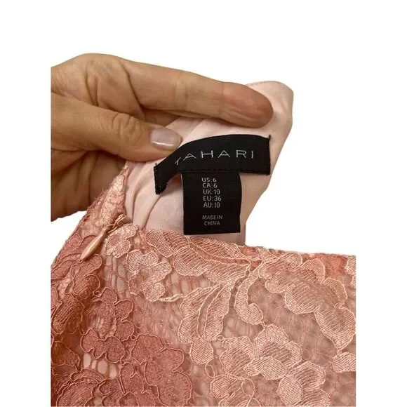 Tahari Women's Size 6 Pink Floral Color Block Lace Sheath Dress - Picture 4 of 4